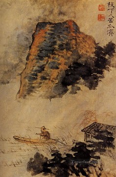 Shitao the fishermen in the cliff 1693 traditional China Oil Paintings